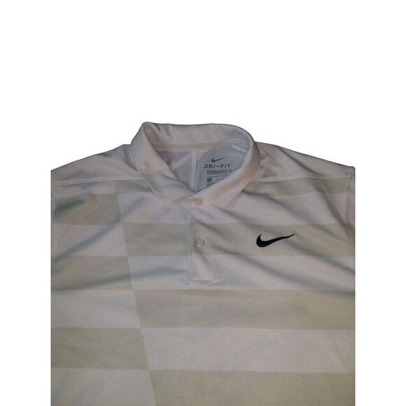 Nike Standard Fit Polo Men Sz M Dri Fit White Gray Colorblock Logo Athleisure - Picture 2 of 7